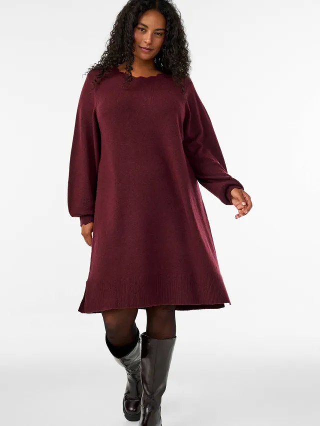 Zizzi gebreide jurk Plus Size - donkerrood, foto 2