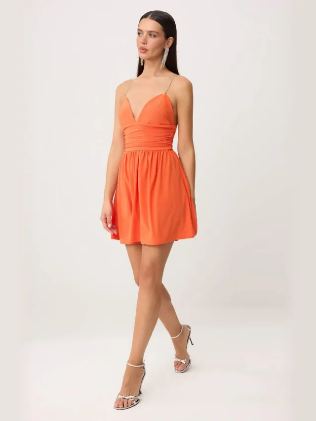 Trendyol TRENDYOLMİLLA Dames Oranje Effen Kort / Mini Mouwloos Skater Jurken