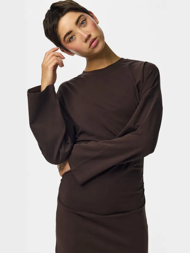 Pieces midi-jurk PCALLI Chocolate Plum1