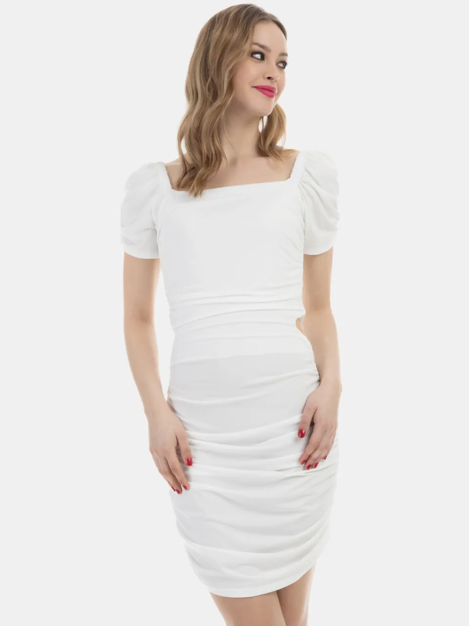 Faina mini jurk met korte mouwen Wit