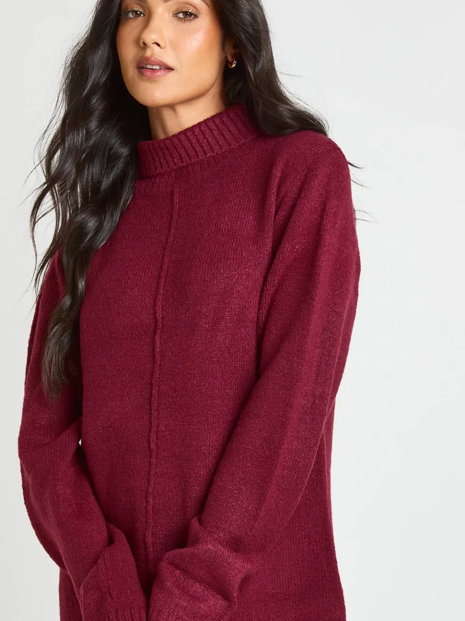 boohoo Dames Zwangerschaps Gebreide Mini Jurk Met Hoge Hals En Naaddetail bordeaux rood, foto 2