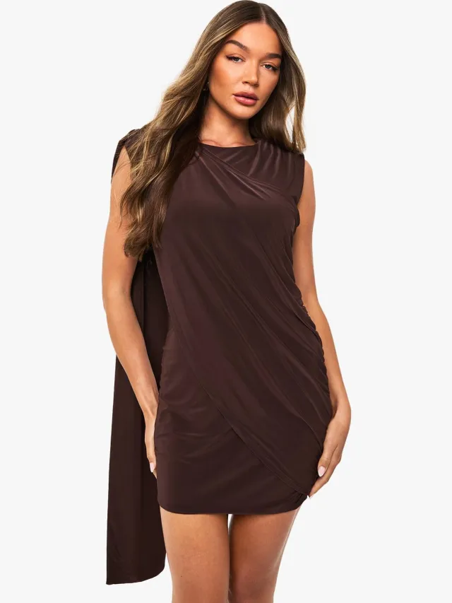 boohoo Dames Drape Open Back Mini Jurk Chocoladebruin