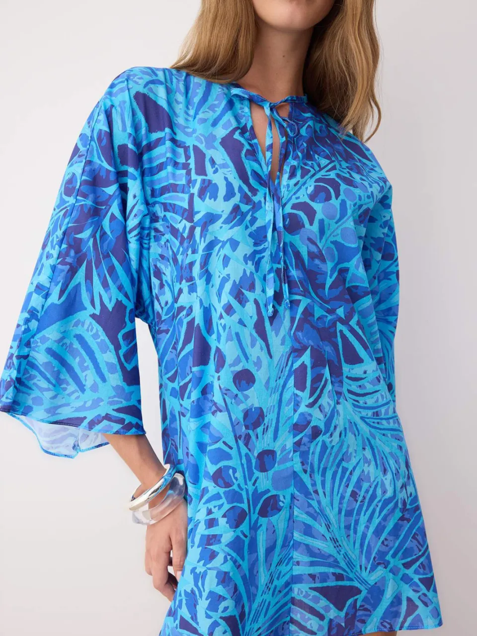 Trendyol TRENDYOLMİLLA Dames Blauw Dierenprint Extra Kort / Super Mini Driekwart mouw Strandkleding Recht Strandjurken, foto 2
