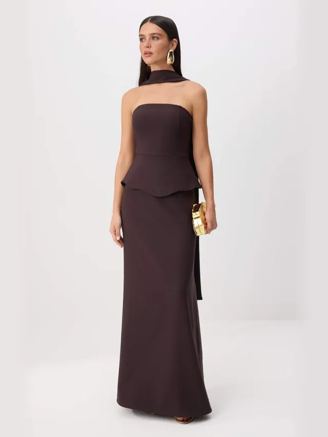 Trendyol TRENDYOLMİLLA Dames Bruin Effen Maxi Mouwloos Zeemeermin Avond & Gala Jurk