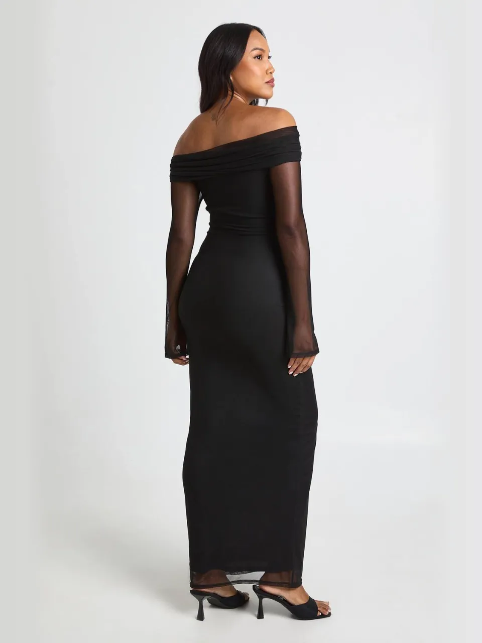 boohoo Dames Zwangerschaps Bardot Geplooide Mesh Mouw Maxi Jurk zwart, foto 2