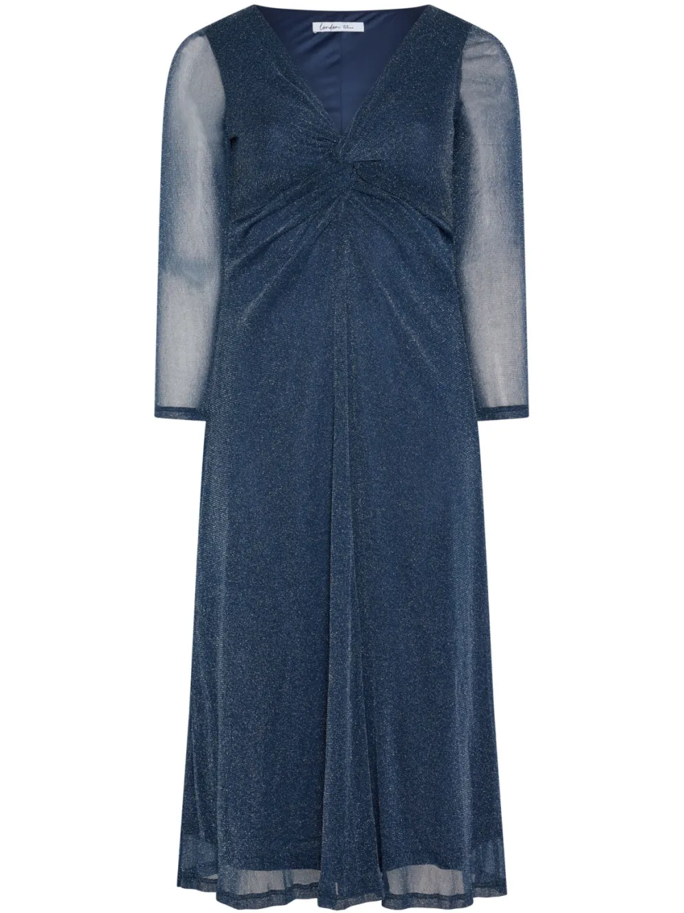 Yours London Marineblauwe Metallic Maxijurk Met Knoop, foto 4