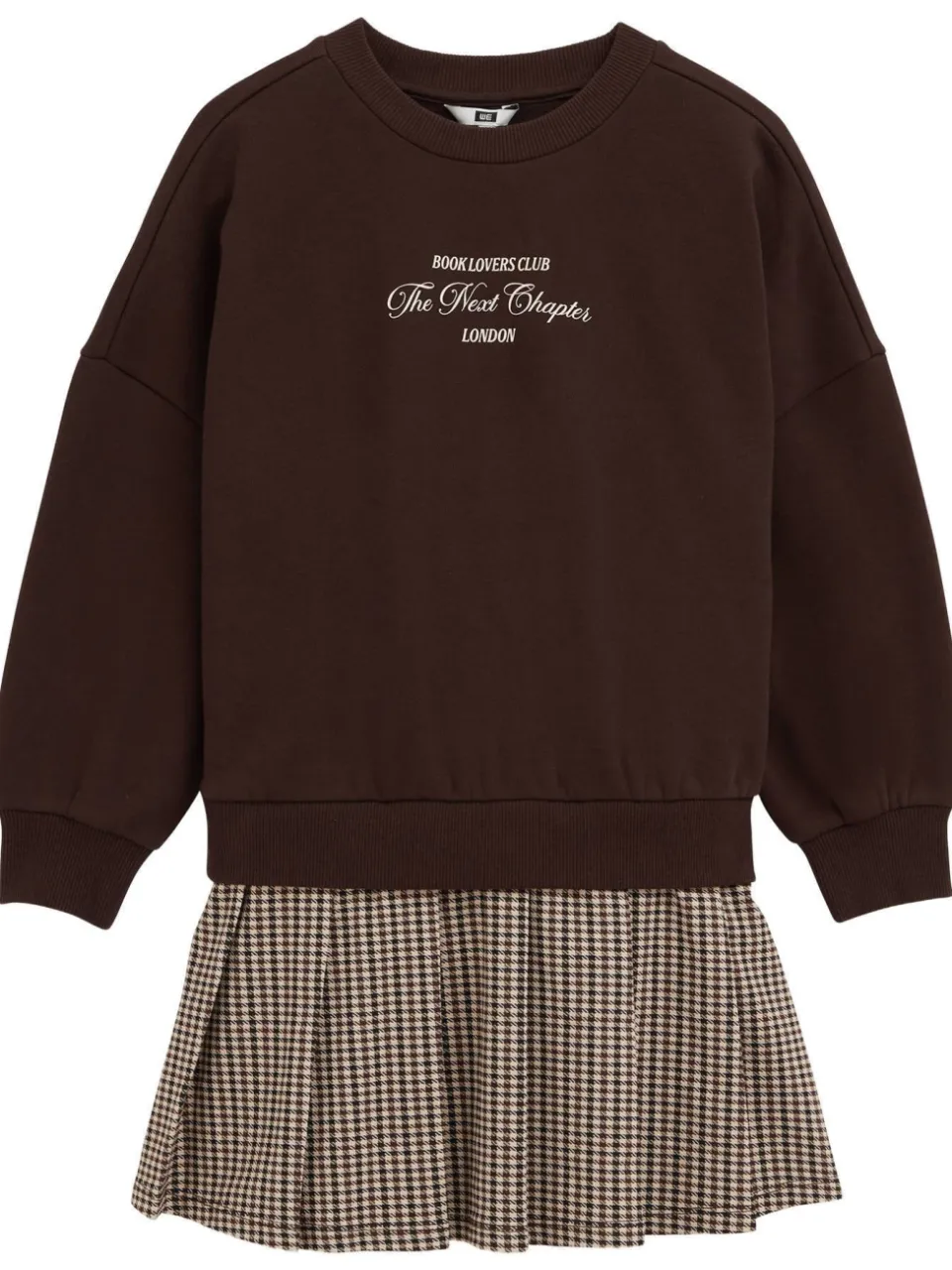 WE Fashion pied-de-poule midi sweatjurk donkerbruin beige, foto 2