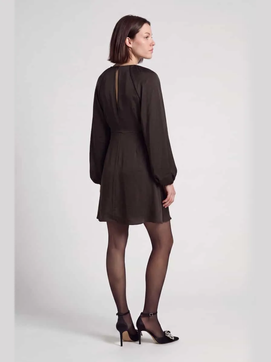 Vero Moda A-lijn vrijetijdsjurk met ronde hals model 'VMMIRO' chocoladebruin gemêleerd, foto 4