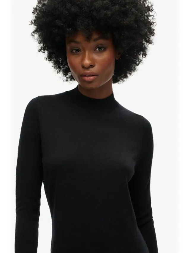 Superdry Gebreide Mernio jurk met lange mouwen - Dames - Jurken 02A - Black
