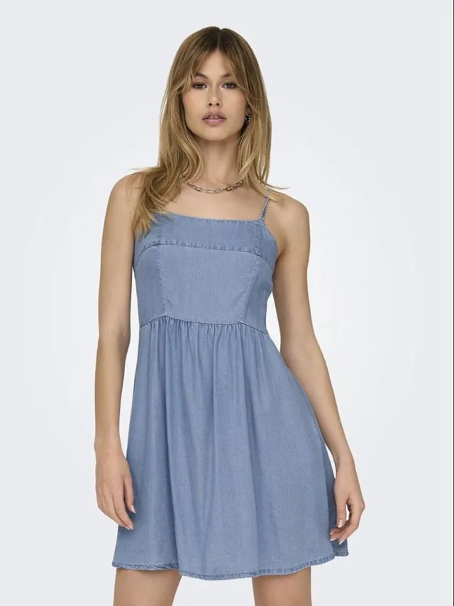Only Brighton Lange Jurk Zonder Mouwen Blauw S Vrouw Light Blue Denim