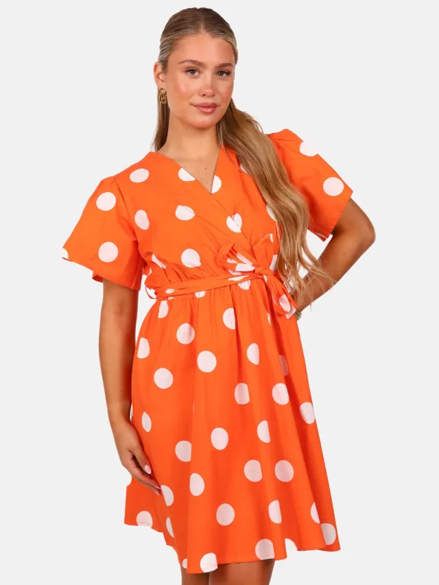 Getdrezzed Jurk - Maat: XL - Jurk met stippenprint oranje