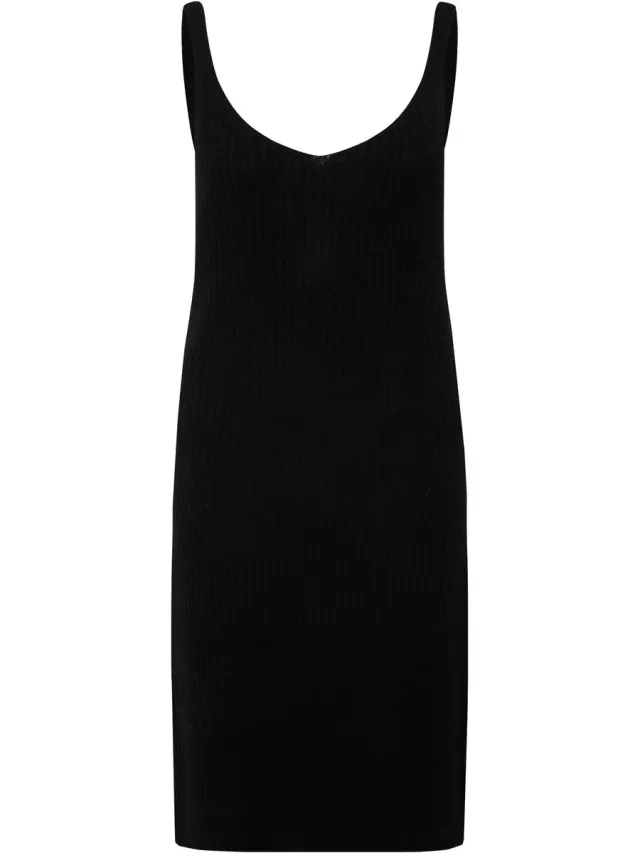 Studio Untold Dames - Gebreide jurk straight shape bandjesjurk V-hals - Zwart - Maat 46+