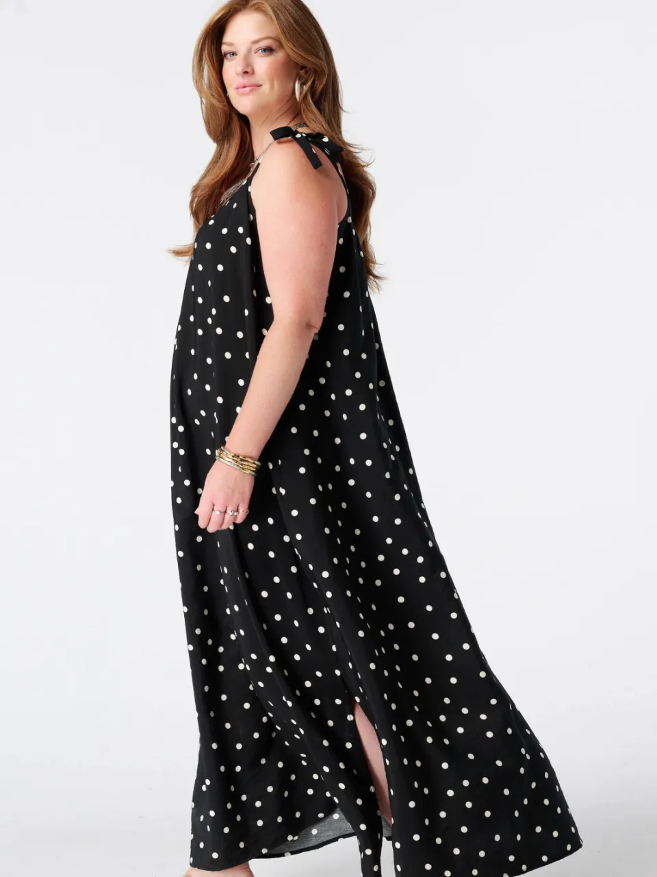 MS Mode maxi zomerjurk met stippen Plus Size - zwart, foto 4