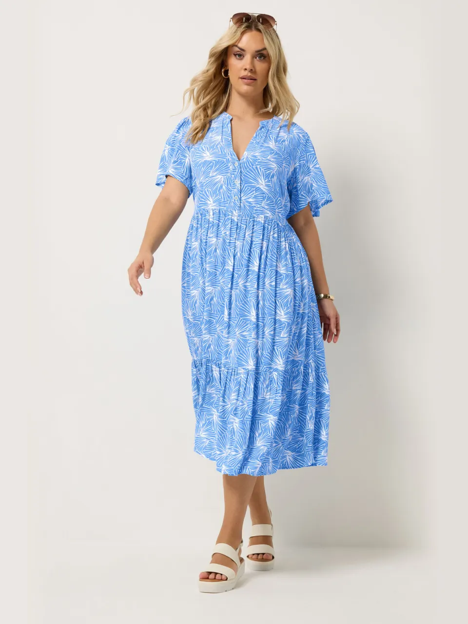 Yours Blauwe Schelpenprint Jurk Met Laagjes, foto 2