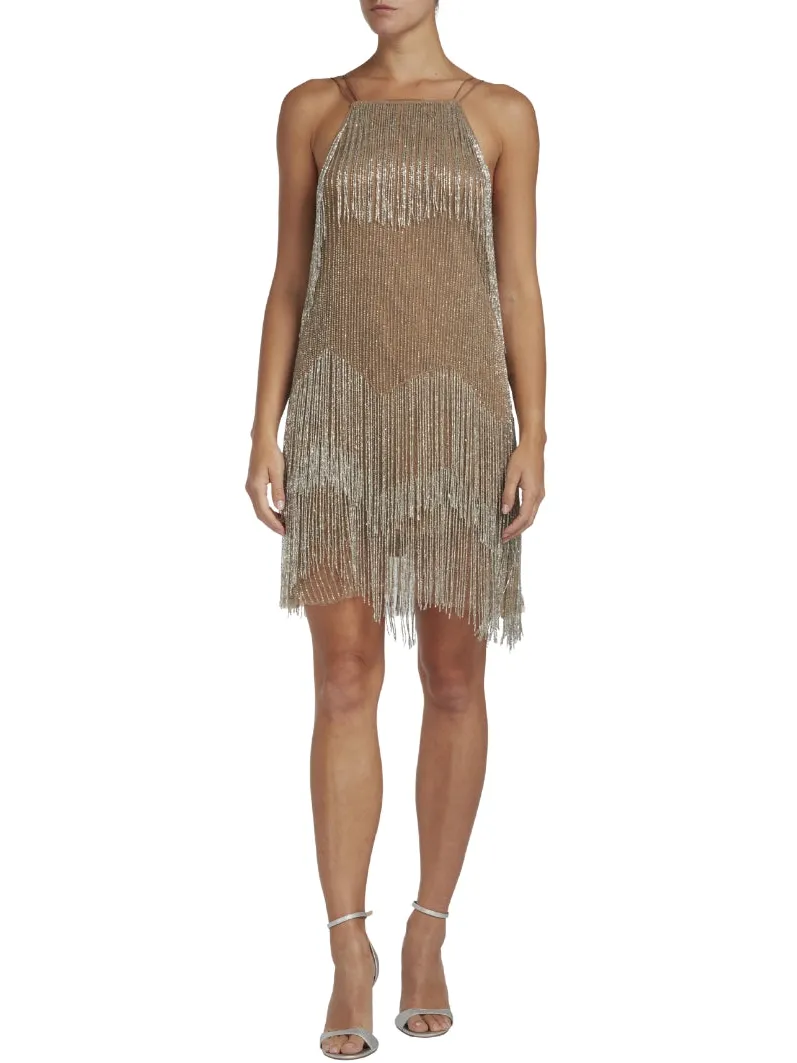 Ted Baker Diveria Nude Roze Minijurk Met Kwastjes Goud