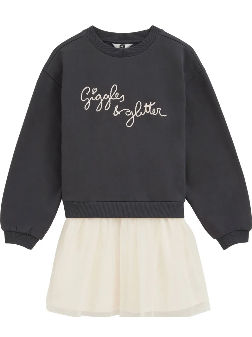 WE Fashion midi sweatjurk met tule donkergrijs wit, foto 2