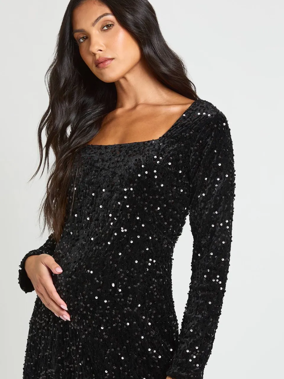 boohoo Dames Zwangerschaps Maxi Jurk Met Vierkante Hals En Lange Mouwen zwart, foto 2