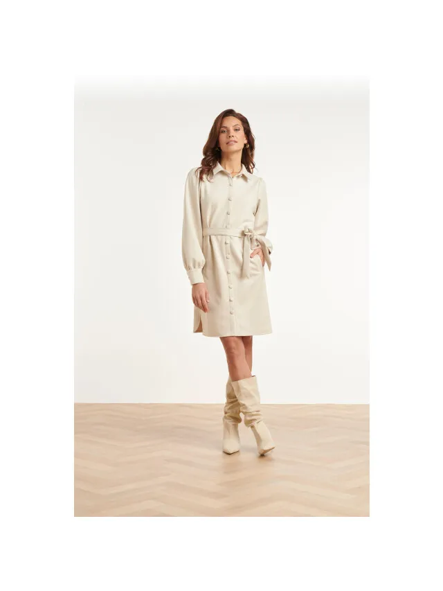Smashed Lemon Suèdelook blousejurk met ceintuur Ecru