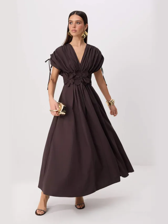Trendyol TRENDYOLMİLLA Dames Bruin Effen Maxi Mouwloos Stijlvol/Avond Skater Jurken
