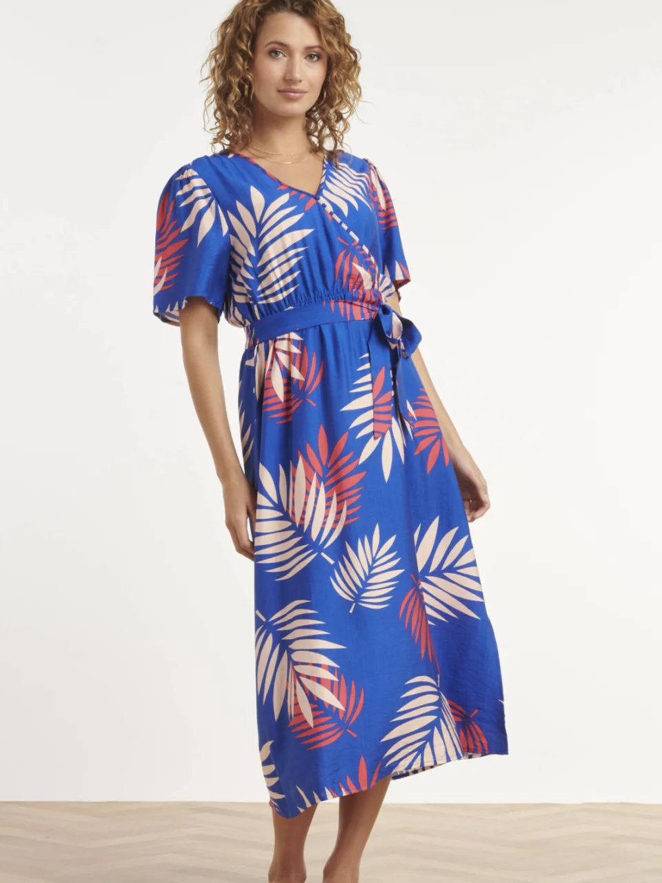 Smashed Lemon rayon midi jurk - blauw