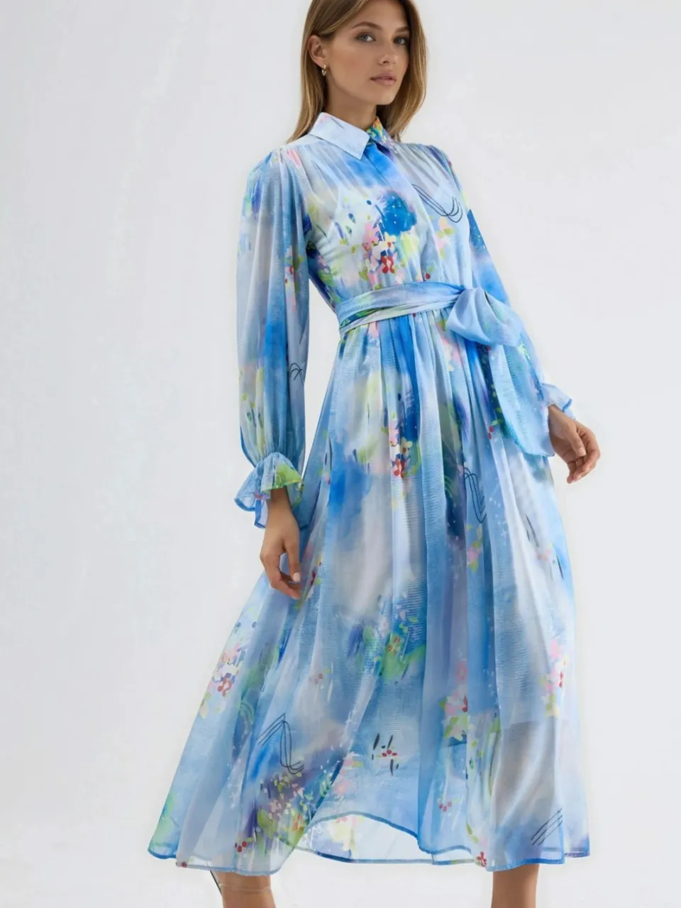 MSN Collection Abstract Patroon Maxi Shirtjurk met Riem veelkleurig, foto 2