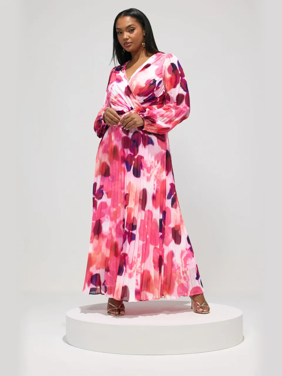 Yours London Roze Abstracte Plissé Jurk Pink