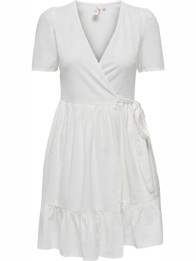 Only ONLLIVA SS WRAP DRESS WVN Dames Jurk Cloud Dancer