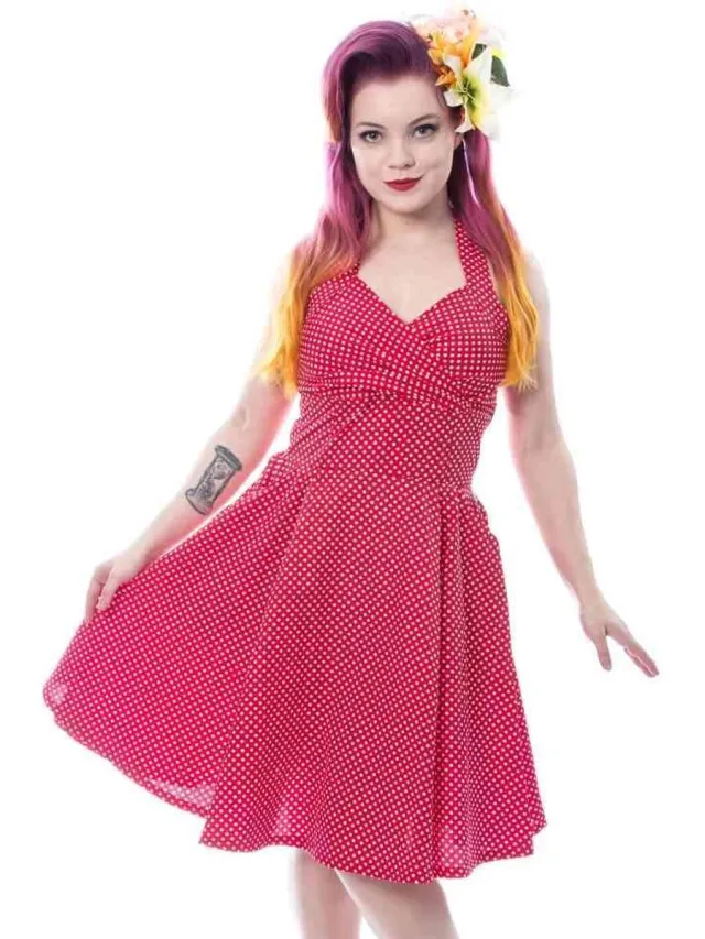 Rockabella FREYA Flare jurk - XXL - Rood/Wit