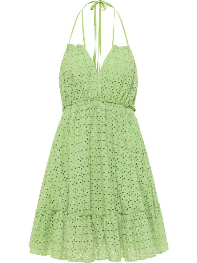 IZIA Zomerjurk met geborduurde oogjes lichtgroen