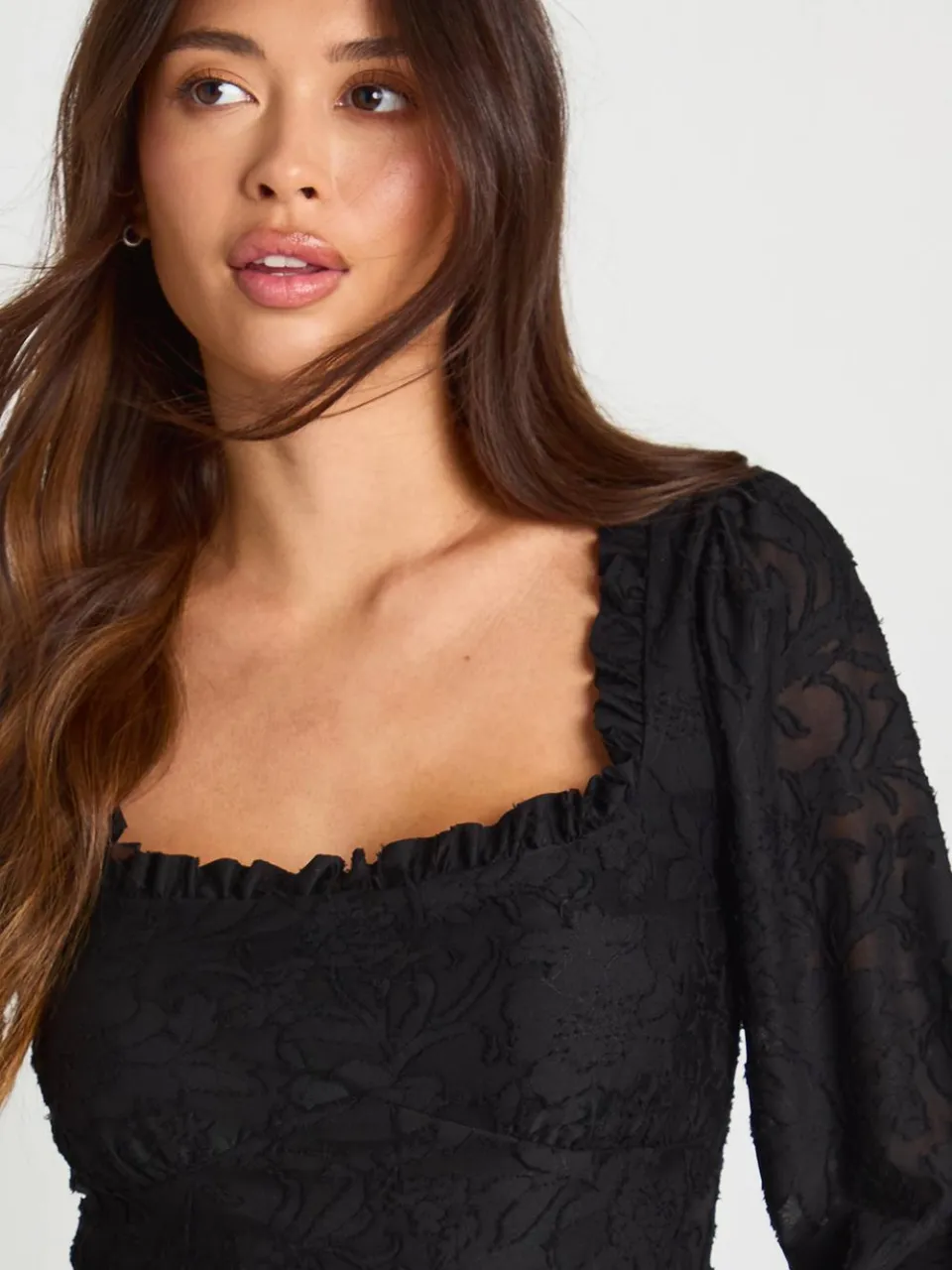 boohoo Dames Burnout Bloemen Korset Boerinnen Mini Jurk zwart, foto 4