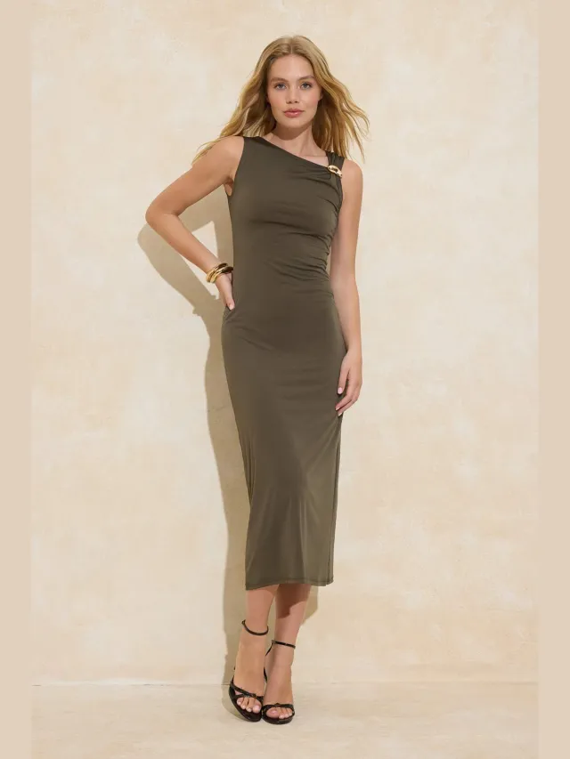 Trendyol TRENDYOLMİLLA Dames Kaki Effen Maxi Mouwloos Zakelijk Bodycon Jurken