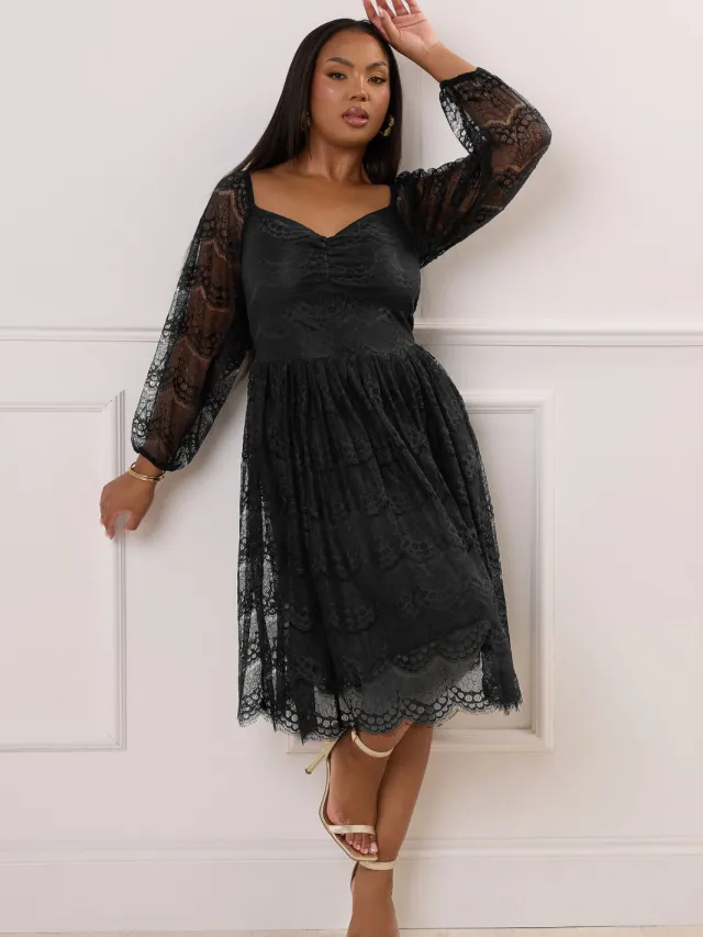 Yours London Kanten Midi Skaterjurk Met Sweetheart Halslijn In Zwart Black
