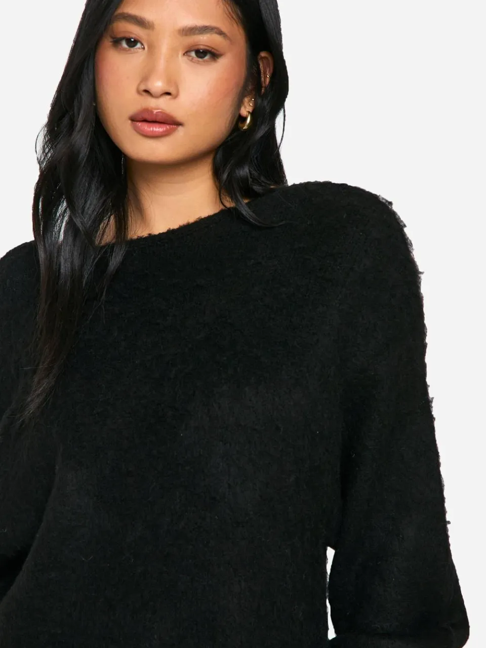 boohoo Dames Petite Geborstelde Low Back Oversized Jumper Jurk zwart, foto 3