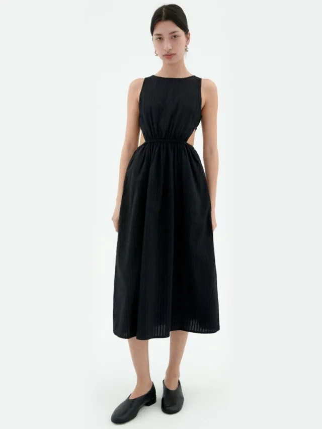 thinking mu dames vegan Jurk Seersucker Kin Zwart