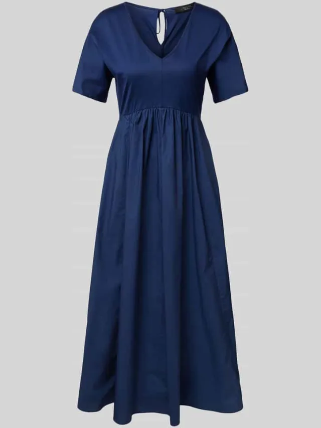 Max Mara Maxi-jurk met V-hals, model 'BRONZO' marineblauw, foto 2