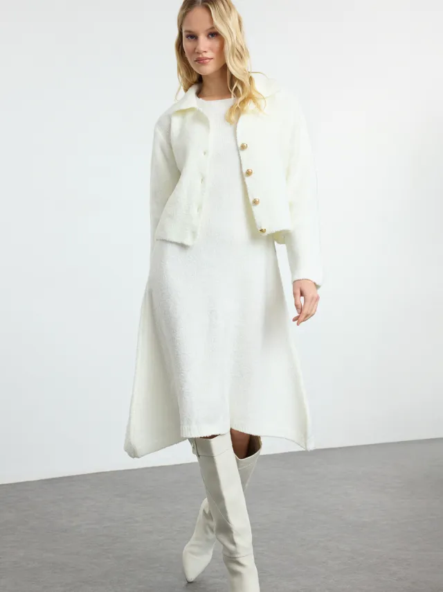 Trendyol TRENDYOLMİLLA Dames Ecru Effen Midi Lang Casual Jurken
