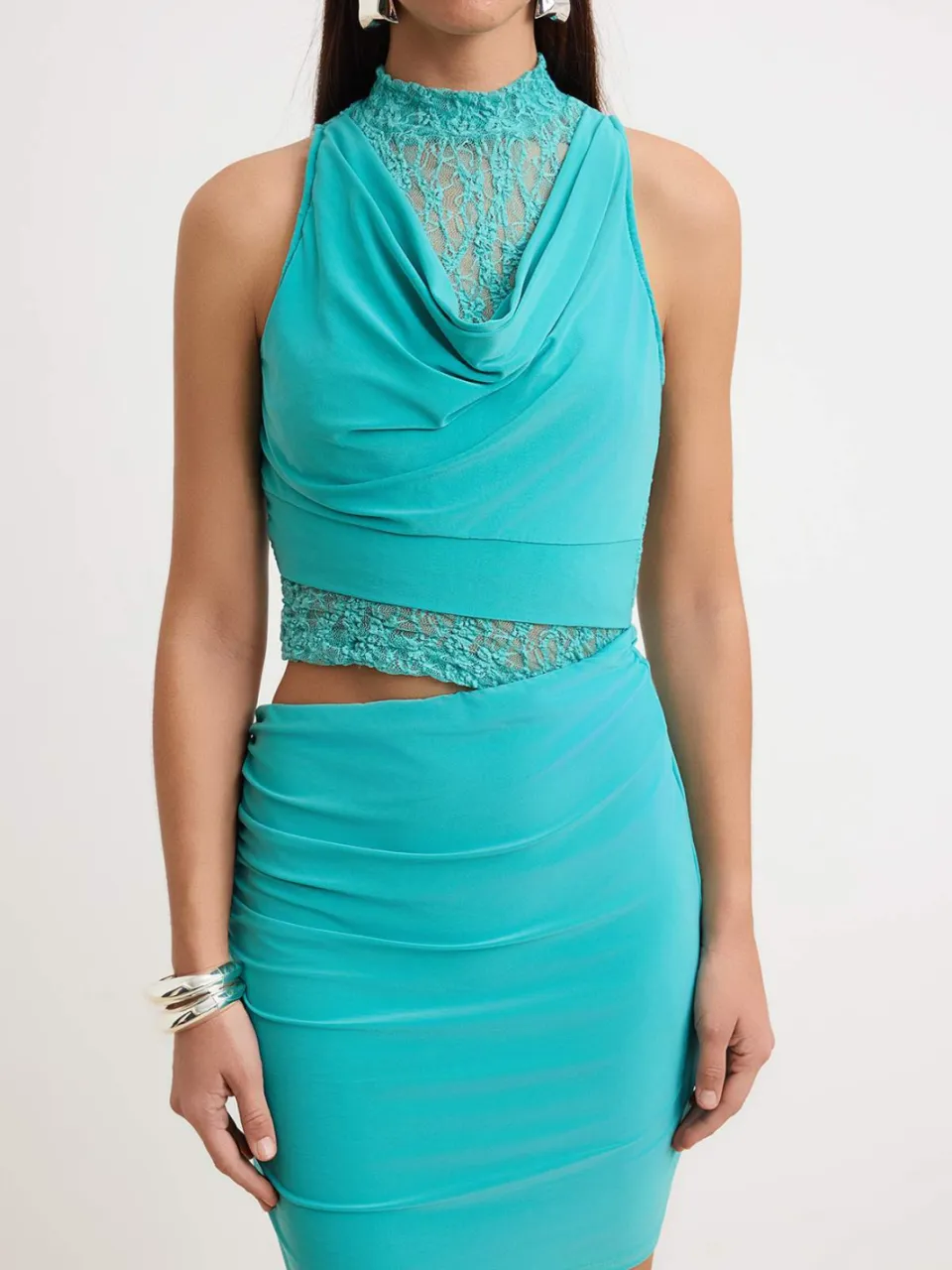 Trendyol TRENDYOLMİLLA Dames Turquoise Effen Kort / Mini Mouwloos Bodycon Jurken, foto 2