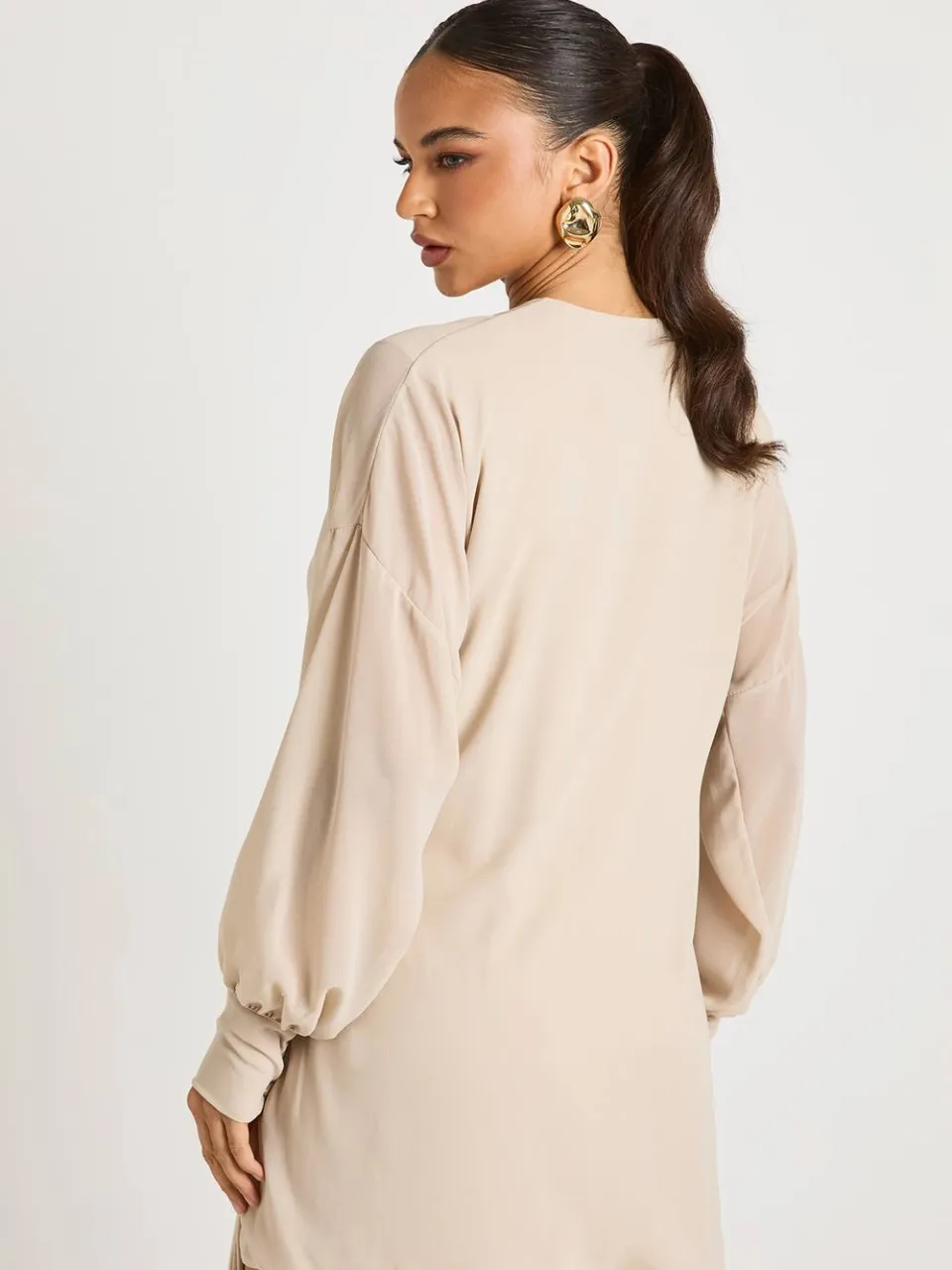 boohoo Dames Mini-jurk met lange mouwen en wikkelstijl steen, foto 3