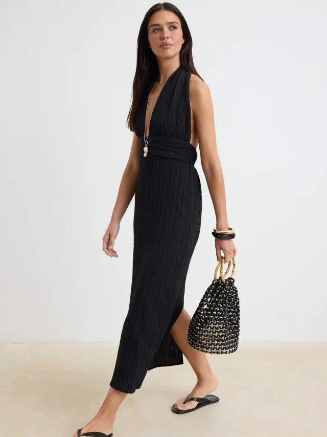 Trendyol TRENDYOLMİLLA Dames Zwart Effen Maxi Mouwloos Strandkleding Recht Strandjurken