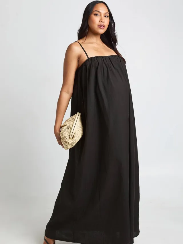 boohoo Dames Zwangerschaps Volume Zak Maxi Jurk Zwart