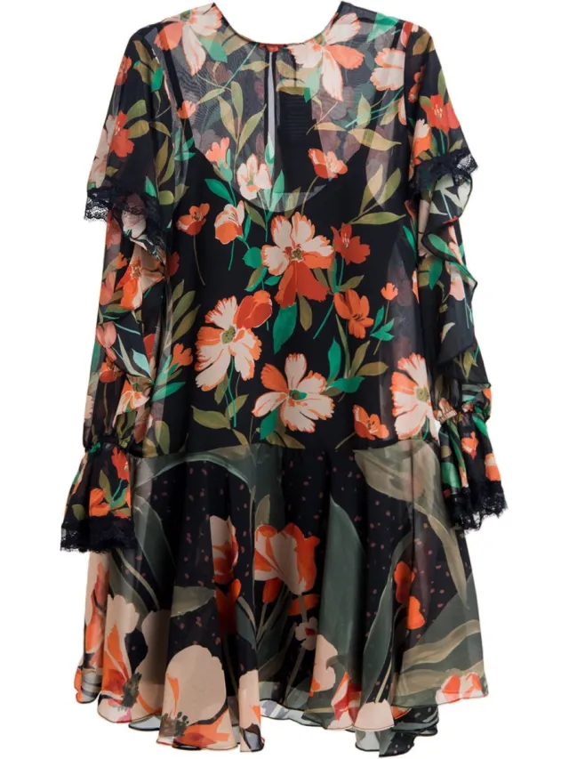 Twin Set Twinset • zwarte jurk met bloemen • maat 32 (IT38)