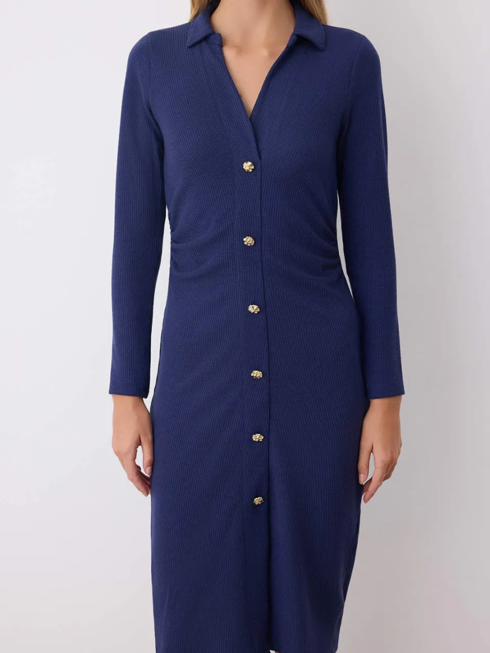 Trendyol TRENDYOLMİLLA Dames Donkerblauw Effen Midi Lang Casual Bodycon Jurken marineblauw/blauw, foto 2