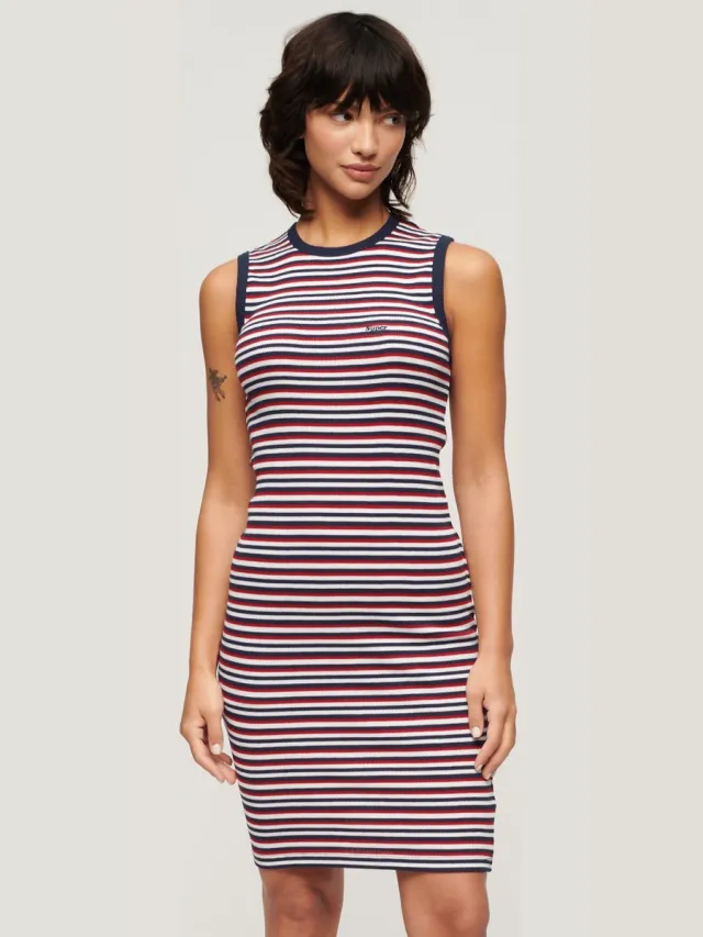 Superdry Geribde, aansluitende midi-jurk - Dames - Jurken Richest Navy Stripe