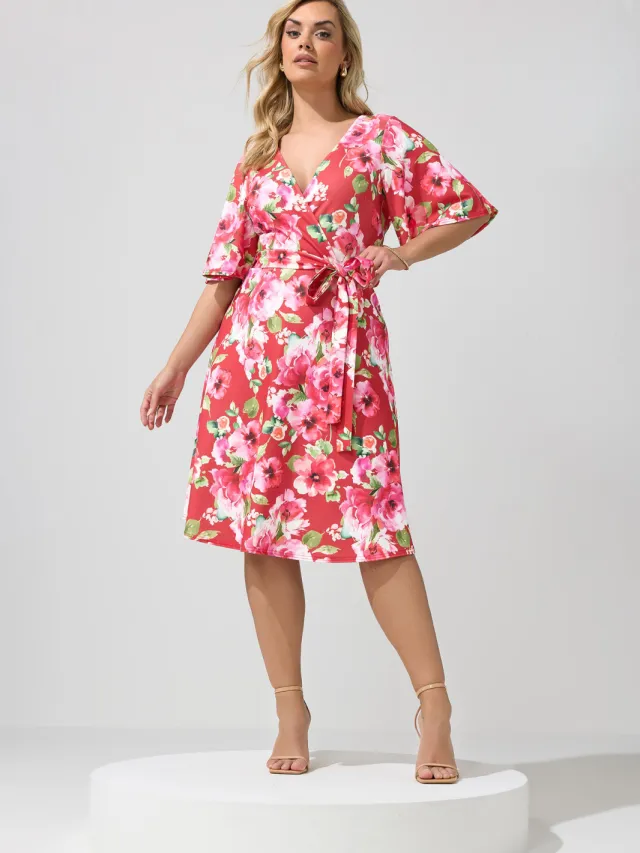 Yours London Rode Bloemenprint Wikkelskaterjurk Red