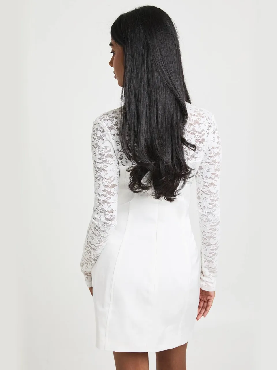 boohoo Dames Kanten Hoge Hals Korset Mini Jurk wit, foto 2