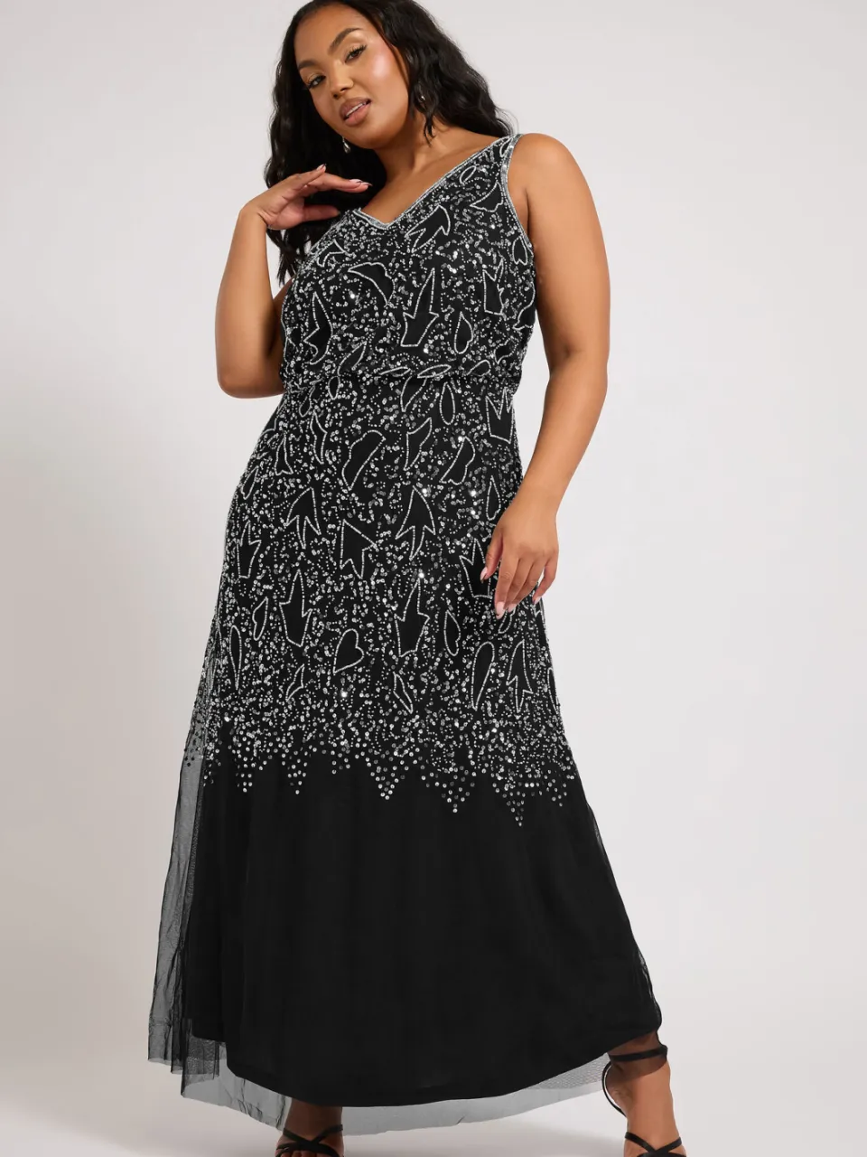 Luxe: Ultimate Embellishment Luxe Zwarte Maxijurk Met Paillettenversieringsize 42 Black