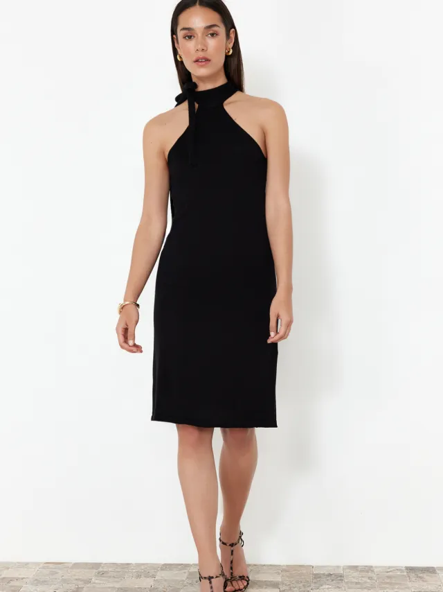 Trendyol TRENDYOLMİLLA Dames Zwart Effen Kort / Mini Mouwloos Casual Bodycon Jurken