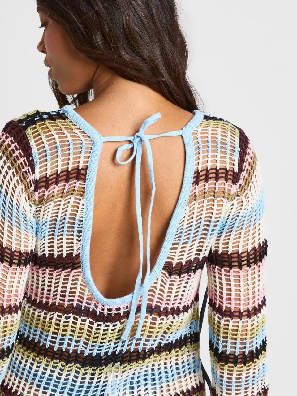 boohoo Dames Gehaakte Gestreepte Gebreide Mini-jurk Met Uitlopende Mouwen roze, foto 3