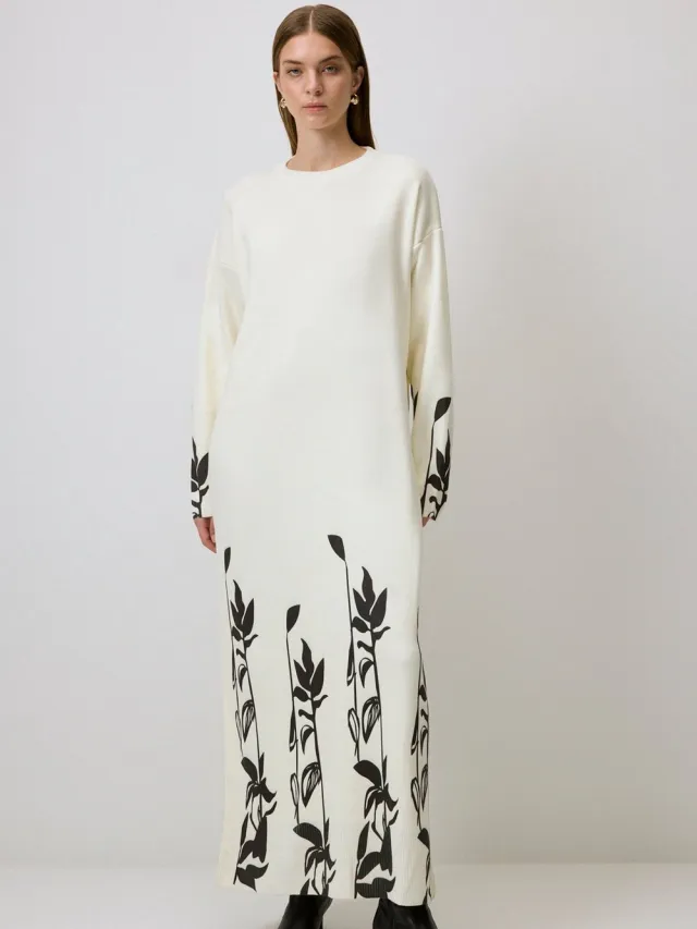 TOUCHÉ PRIVÉ Gebreide jurk met bloemenprint - Crème - Dames
