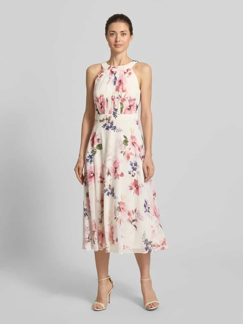 Christian Berg Cocktail midi-jurk met all-over bloemenmotief Ecru
